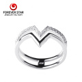 Silver CZ Jewelry Double V Shape Finger Ring